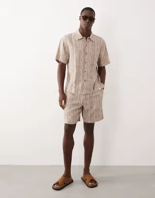 Farah Swinton textured stripe drawstring shorts in red - part of a set