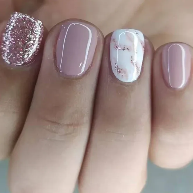 Multicolor Short Square Marble Glitter Press On Nails Acrylic Designs French Tip Fall 24pcs Elegant Wearable False Nails