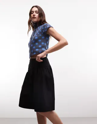 Reclaimed Vintage cotton poplin awkward length skirt in black
