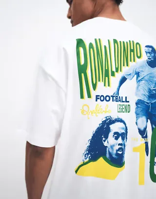 ASOS DESIGN oversized tee with Ronaldinho print in white