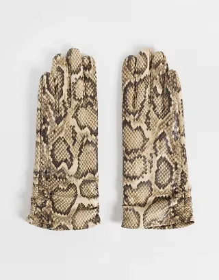 ASOS DESIGN faux leather long gloves in snake print