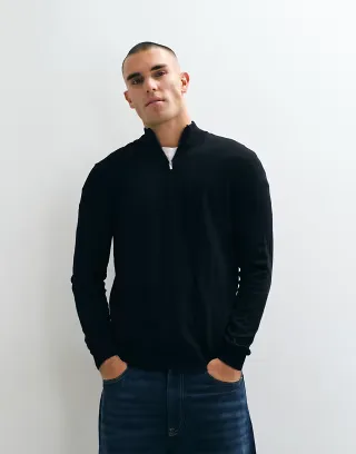 ONLY & SONS 1/4 zip heavy knit sweater in black