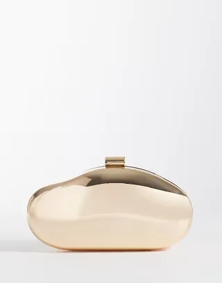 True Decadence metallic hard clutch bag with detachable crossbody strap in gold
