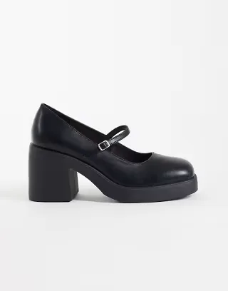 SEQWL Wide Fit Audi heeled Mary Janes in black
