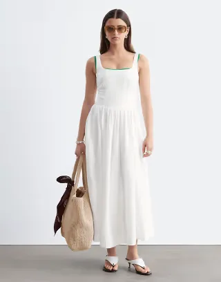 & Other Stories corset detail midi dress with puff skirt in white