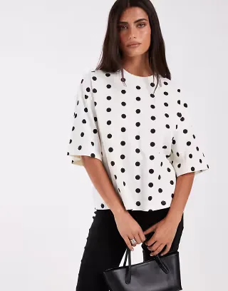 & Other Stories boxy T-shirt in white polka dot