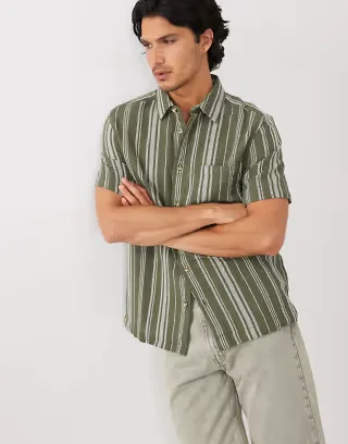 ASOS DESIGN regular fit stripe shirt in green and white