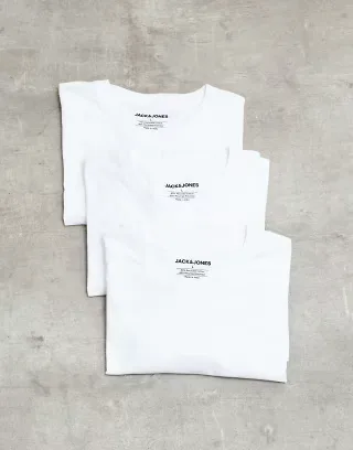 Jack & Jones 3 pack basic t-shirts in white