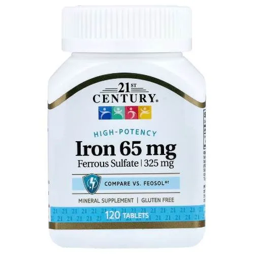21st Century Iron 65 mg Ferrous Sulfate 325 mg 120 Tablets