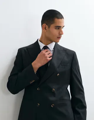 ASOS DESIGN slim double breasted suit jacket in charcoal
