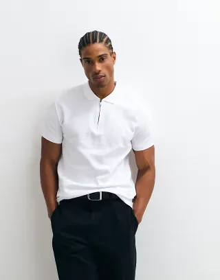 French Connection ottoman quarter zip polo shirt in white