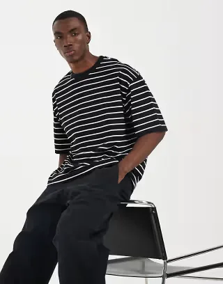 ASOS DESIGN oversized T-shirt in black and cream stripe