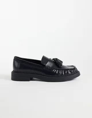 ASOS DESIGN Mallory chunky trim fringe loafers in black