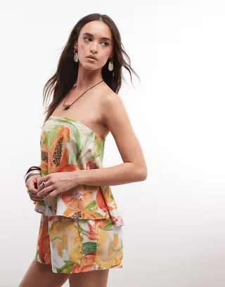 ASOS DESIGN bandeau double layer romper in tropical print