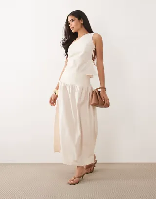 Kaiia exclusive linen look maxi skirt in beige - part of a set