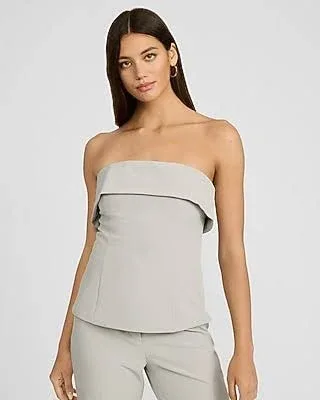 Express Women's Studio Stretch Twill Fold Over Strapless Tailored Top