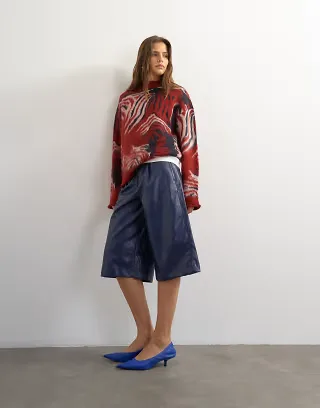 Topshop croc faux leather bermuda short in navy