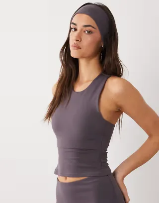 4505 Icon soft touch racer back tank top with inner bra and removable padding in storm gray