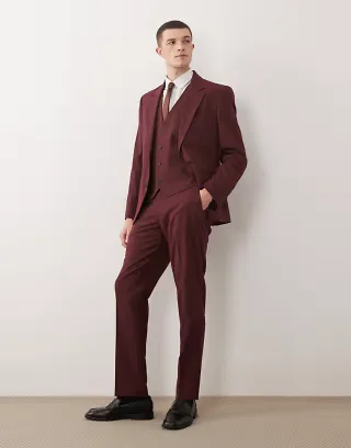 ASOS DESIGN slim suit trousers in burgundy