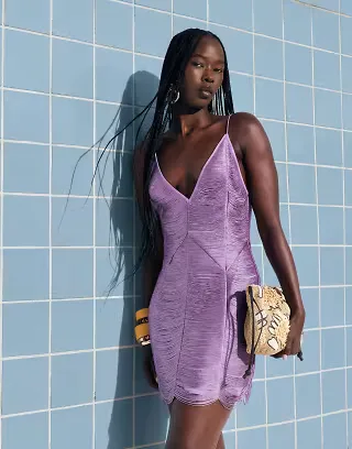 ASOS DESIGN paneled v-neck cami fringe mini dress in purple