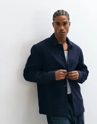 ASOS DESIGN overshirt in waffle texture in navy