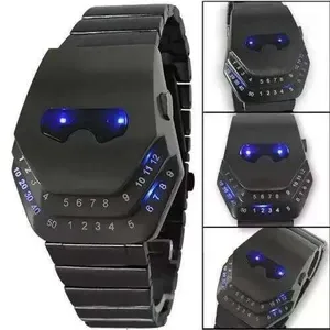 Personalized Mens LED Watches - Unique Dial Black Stainless Steel Multifunctional Wristwatches for Men - Reloj Hombre