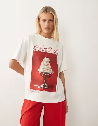 ASOS DESIGN oversized T-shirt with summer sundae graphic in cream