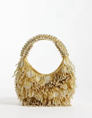 ASOS DESIGN embellished scoop sequin and bead bag in gold