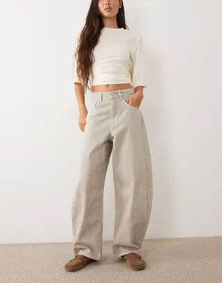 ASOS DESIGN high waisted barrel leg jeans in stone