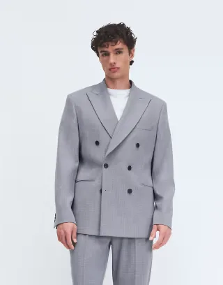 ASOS DESIGN regular suit jacket in light blue wool blend tweed