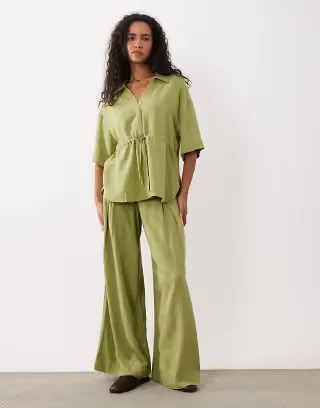 ASOS DESIGN cinched soft utility shirt set