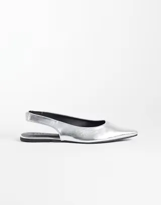 SEQWL Wide Fit Scar sling back pointed ballet flats in silver