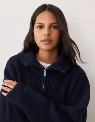 Miss Selfridge chunky rib knit zip batwing cardigan in navy