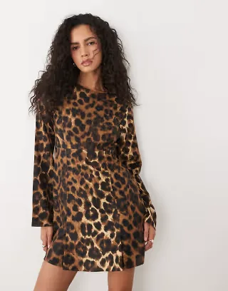 ASOS DESIGN long sleeve mini dress in animal print