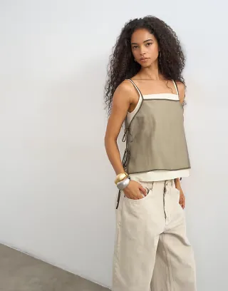 Topshop double layer tie side cami in brown
