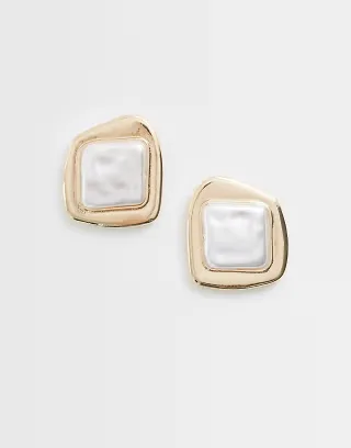 ASOS DESIGN stud earrings with faux pearl stone setting in gold tone