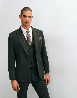 ASOS DESIGN slim herringbone suit jacket with wool in dark green