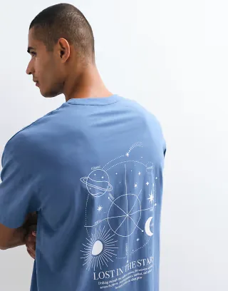 Threadbare lost in the stars back printed relaxed fit t-shirt in vintage blue