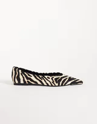ASOS DESIGN Lari premium hair on real leather pointed ballets in zebra