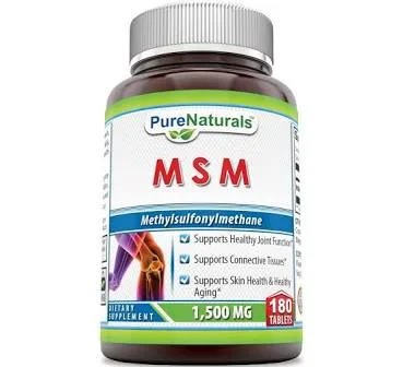 Pure Naturals MSM (Methylsulphonylmethane) Supplement | 1500 Mg Per Serving | 180 Tablets | Non-GMO | Gluten-Free | Made