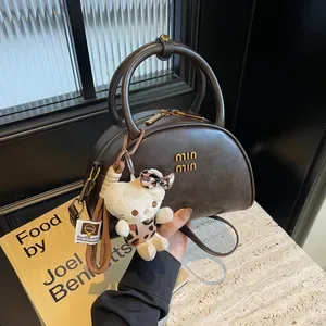 Designer Shoulder Bags for Women, Brown and Black Autumn Winter Handheld Shell Bag with Accessories - Fashionable, Trend