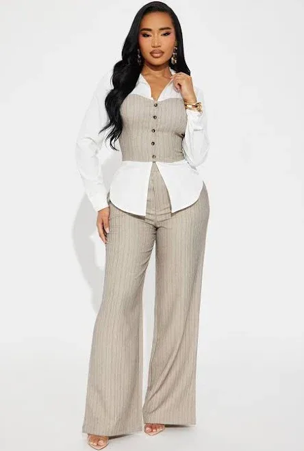 Fashion Nova Long Sleeve Button Up Shirt Wide Leg Pant Set