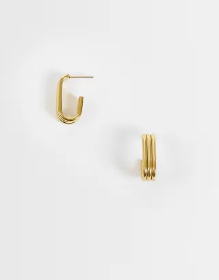 ASOS DESIGN waterproof stainless steel triple hoop earrings in gold tone