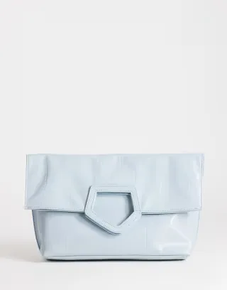 Topshop Gregry folded oversized clutch bag in blue croc
