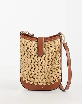 Mango raffia pouch bag in beige