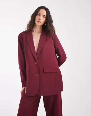 PIECES oversized tailored blazer in burgundy - part of a set