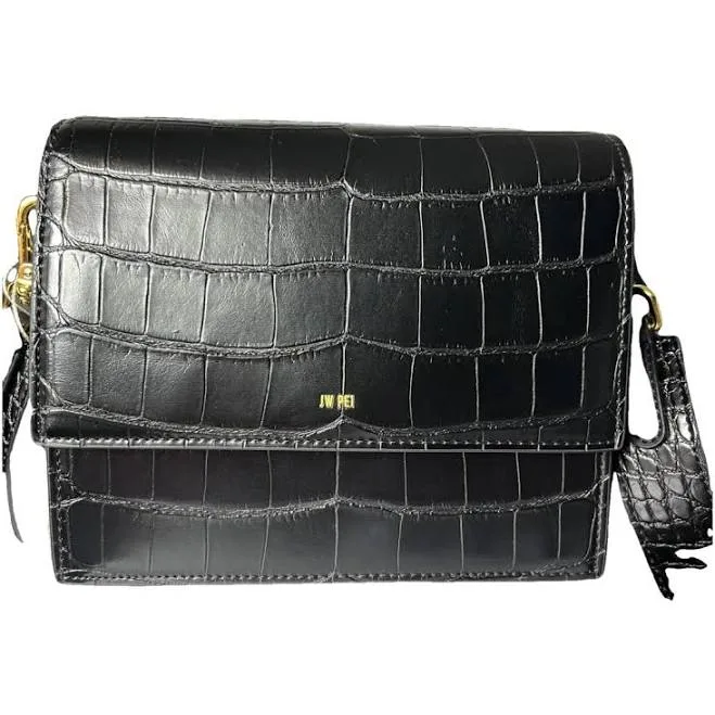 JW PEI Black Croc Embossed Leather Shoulder Bag