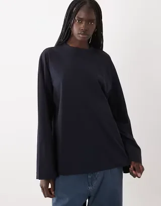 ASOS DESIGN long sleeve skate t-shirt in navy