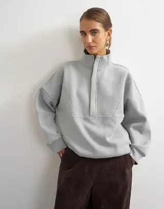 Topshop high neck concealed placket sweat in gray heather