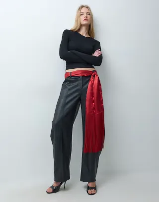 ASOS DESIGN satin fringe scarf in red